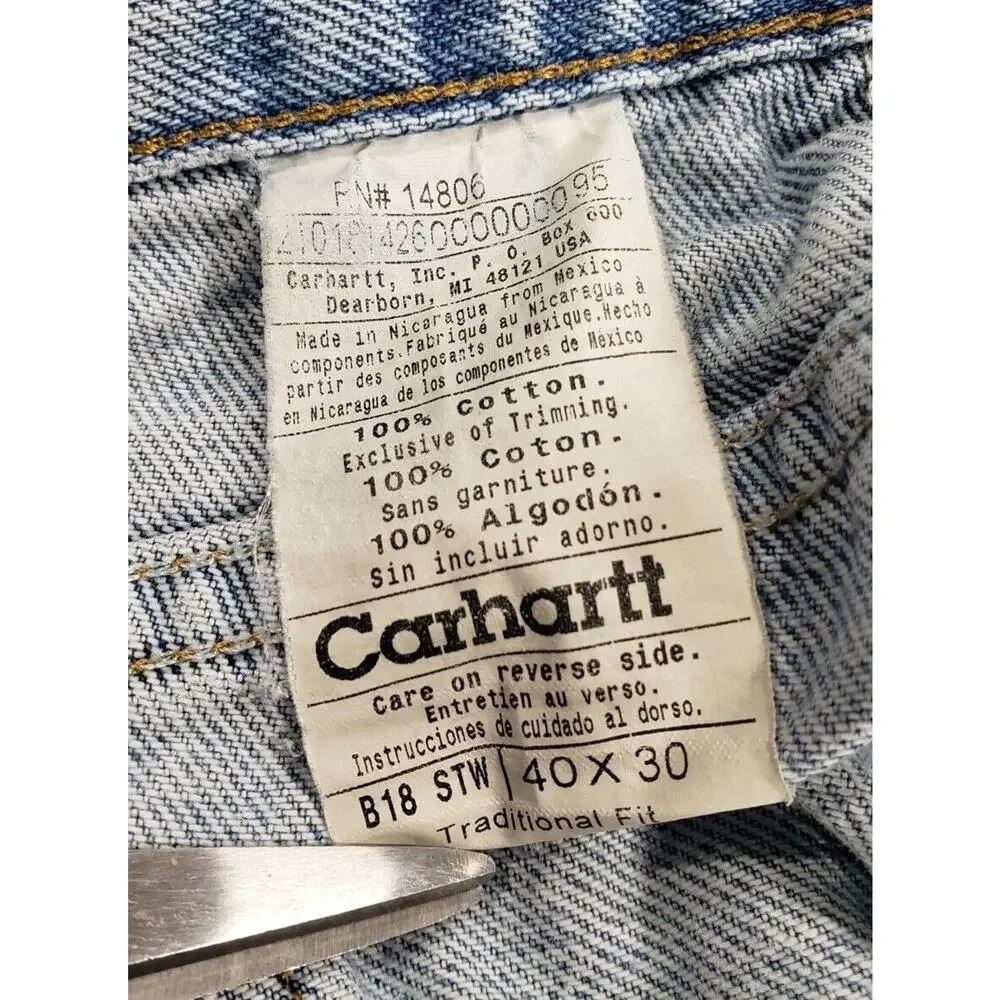 Carhartt MENS 40X30 Jeans Blue Denim Straight Traditional Fit Grunge B18 STW Y2K